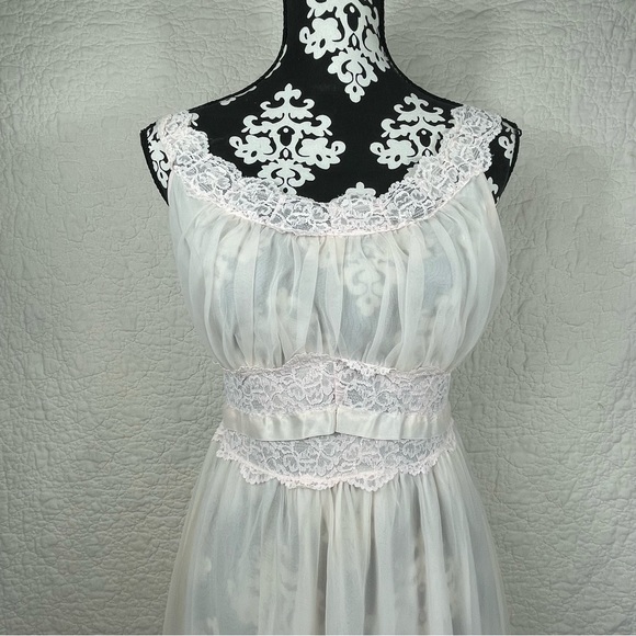 🔥Vintage 50s-60s Miss Siren Sheer Peach & Pink Midi Nightgown Lingerie Size S - Picture 4 of 12